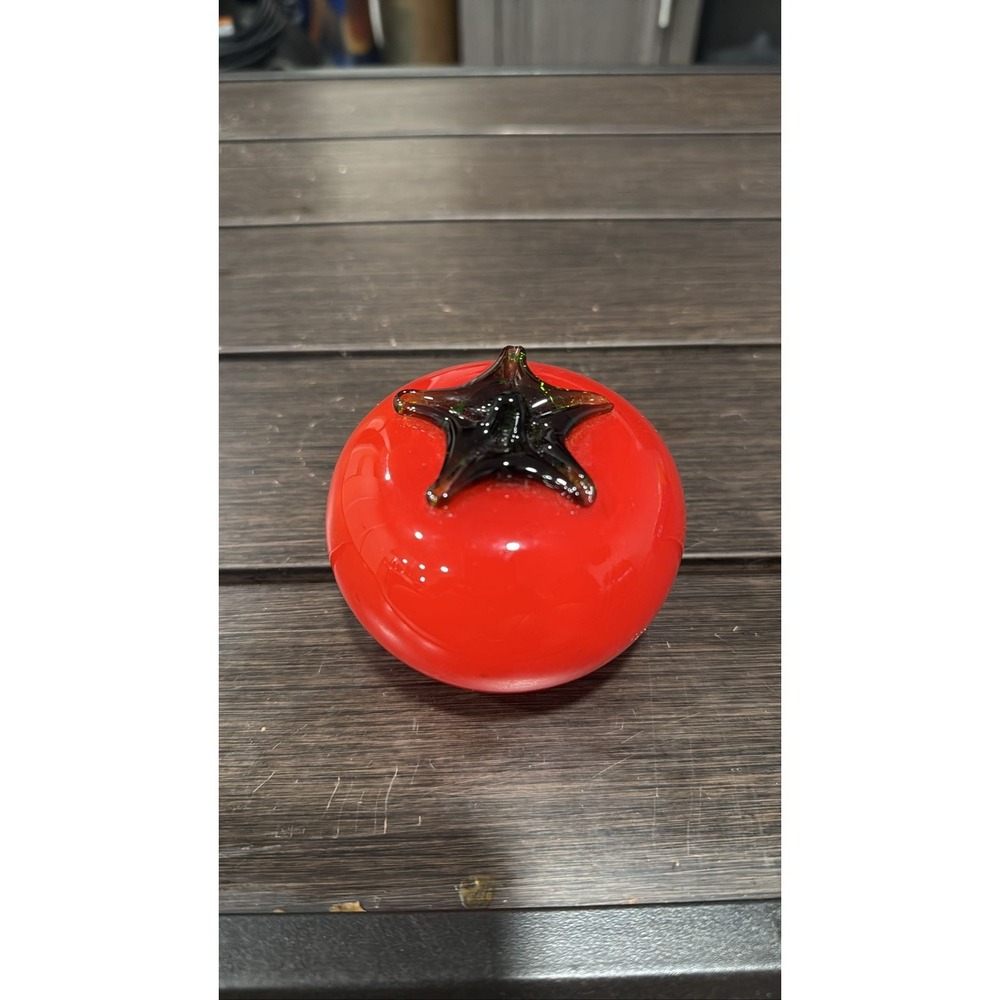 Vintage Murano Style Hand Blown Art Glass Red Tomato Fruit Vegetable Decor